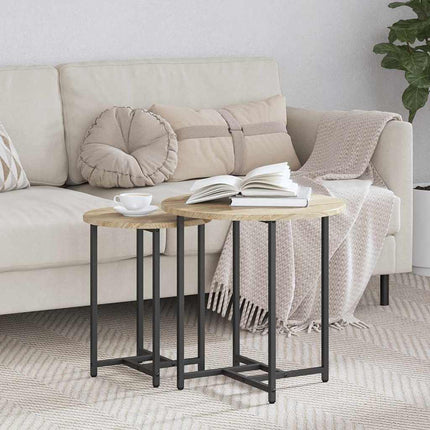 Sidobordsset 2 pcs Sonoma Ek och Svart