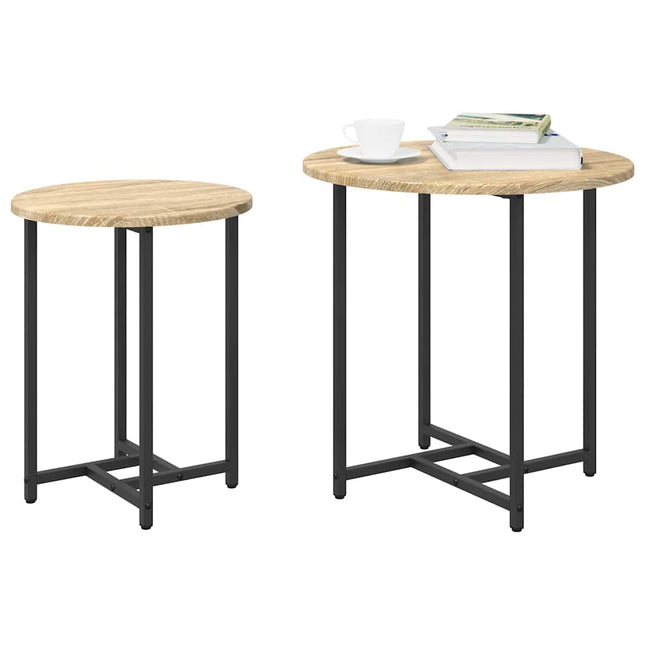 Sidobordsset 2 st Sonoma Ek och Svart 50 x 50 x 50 cm