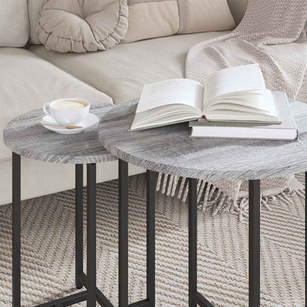 Sidobordsset 2 pcs Grå Sonoma och Svart