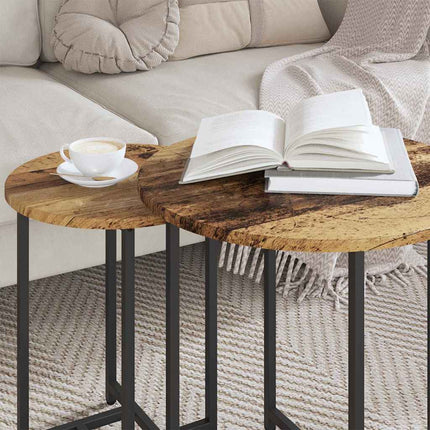 Sidobordsset 2 pcs Gammalt trä och svart