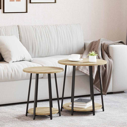 Sidobordsset med hylla 2 pcs Sonoma Ek och Svart