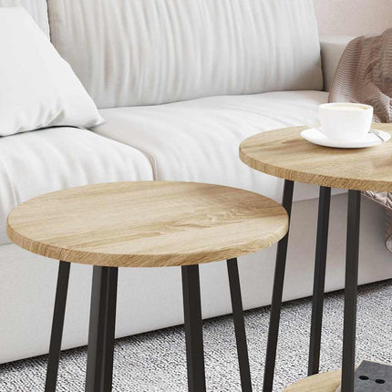Sidobordsset med hylla 2 pcs Sonoma Ek och Svart