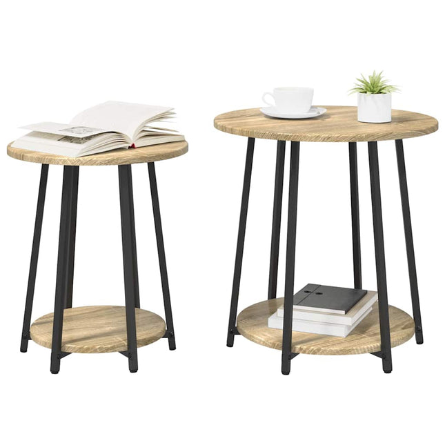 Sidobordsset 2 st Sonoma Ek och Svart 50 x 50 x 51 cm