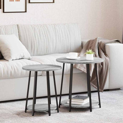 Sidobordsset med hylla 2 pcs Grå Sonoma och Svart