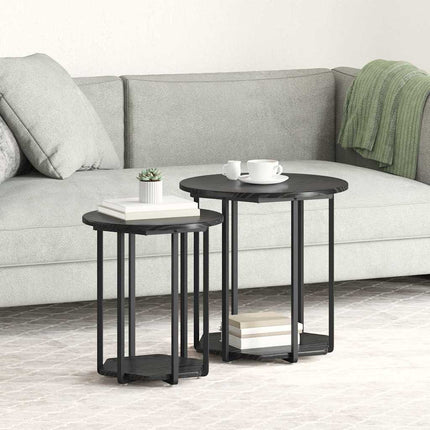 Sidobordsset med hylla 2 pcs Svart Ek