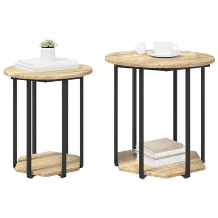 Sidobordsset med hylla 2 pcs Brun