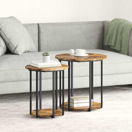 Sidobordsset med hylla 2 pcs Brun