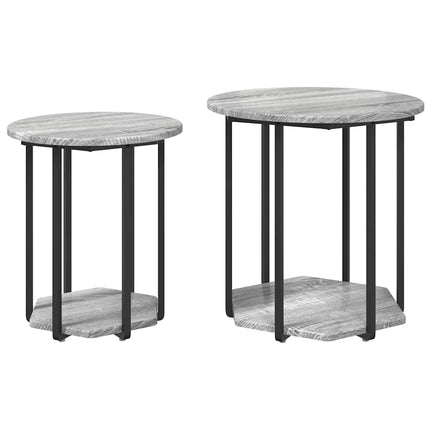 Sidobordsset med hylla 2 pcs Grå