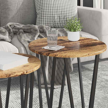 Sidobordsset 2 pcs Gammalt trä och svart