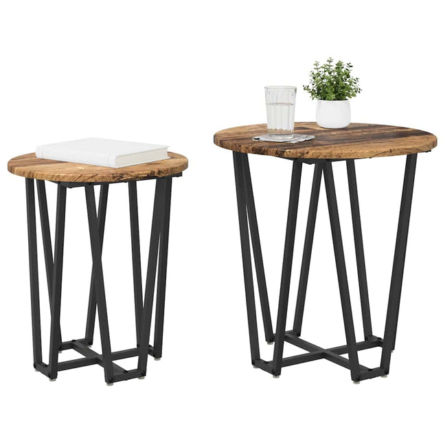 Sidobordsset 2 st Gammalt trä och svart 50 x 50 x 50,5 cm