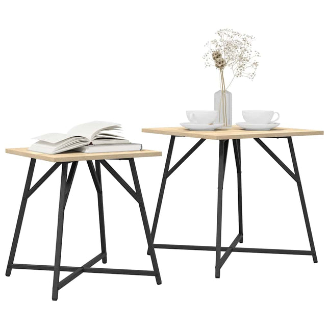 Sidobordsset 2 st Sonoma Ek och Svart 50 x 50 x 50 cm