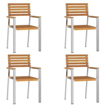 Trädgård Stol 4 pcs Massivt akaciaträ och rostfritt stål