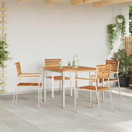 Trädgård Stol 4 pcs Massivt teakträ och rostfritt stål