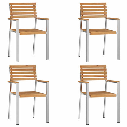 Trädgård Stol 4 pcs Massivt teakträ och rostfritt stål