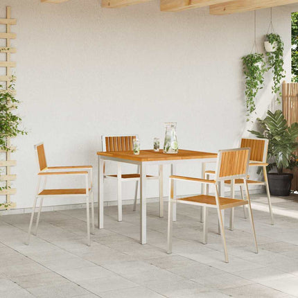 Trädgård Stol 4 pcs Massivt Teakträ och Rostfritt Stål