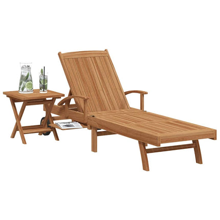 Solsäng med kudde 1-person 2 pcs Brun Massivt teakträ