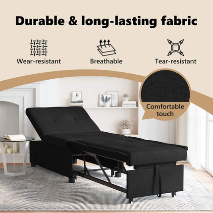 Pull Out Sofa Bed Svart 194 x 50 x 82 cm tyg
