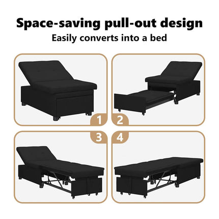 Pull Out Sofa Bed Svart 194 x 50 x 82 cm tyg