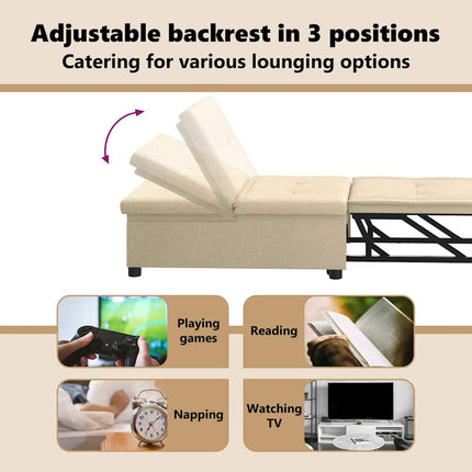 Pull Out Sofa Bed Kräm 194 x 50 x 82 cm tyg
