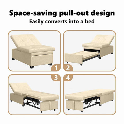 Pull Out Sofa Bed Kräm 194 x 50 x 82 cm tyg