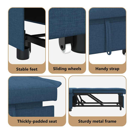 Pull Out Sofa Bed Blå 194 x 50 x 82 cm tyg
