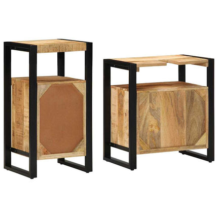 Badrumsmöbelset 2 st Brun 55 x 35 x 60 cm Solitt Grovt Mangoträ