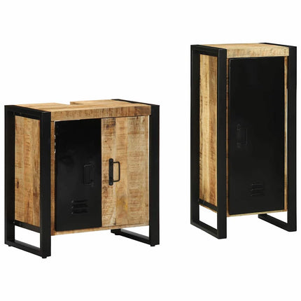 Badrumsmöbelset med låda 2 pcs Brun och svart Massivt mangoträ