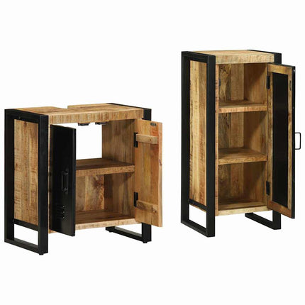 Badrumsmöbelset med låda 2 pcs Brun och svart Massivt mangoträ