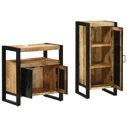 Badrumsmöbelset med låda 2 pcs Brun och svart Massivt mangoträ