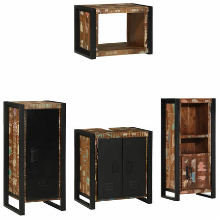 Badrumsmöbelset 4 pcs Flerfärgad och Svart Solid återvunnen trä