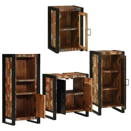 Badrumsmöbelset 4 pcs Flerfärgsdesign Massivt återvunnet trä