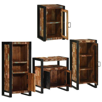 Badrumsmöbelset 4 pcs Flerfärgsdesign Massivt återvunnet trä