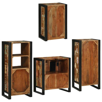 Badrumsmöbelset 4 pcs Flerfärgsdesign Massivt återvunnet trä