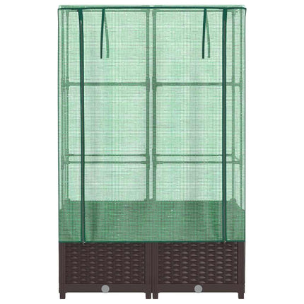 Odlingslåda med växthusöverdrag rottinglook 80x40x138 cm