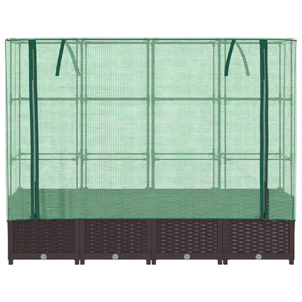 Odlingslåda med växthusöverdrag rottinglook 160x40x138 cm