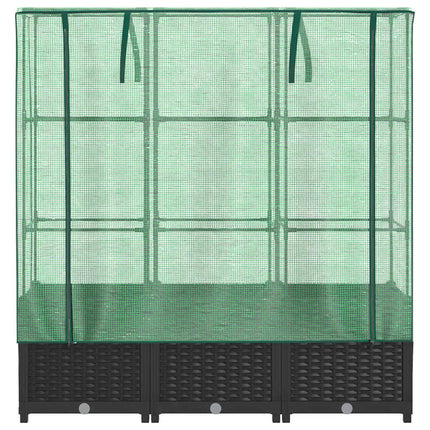 Odlingslåda med växthusöverdrag rottinglook 120x40x138 cm