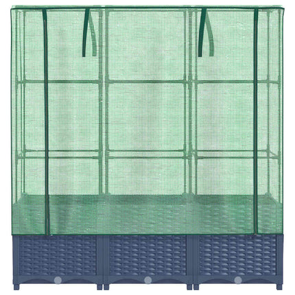 Odlingslåda med växthusöverdrag rottinglook 120x40x138 cm