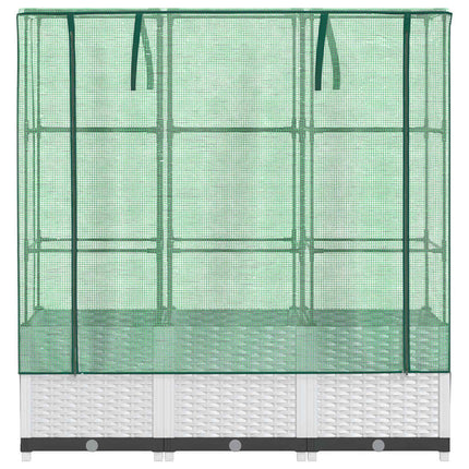Odlingslåda med växthusöverdrag rottinglook 120x40x138 cm