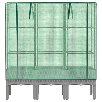 Odlingslåda med växthusöverdrag rottinglook 120x40x140 cm