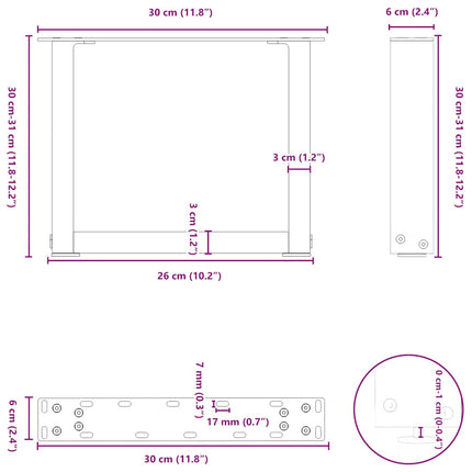 Soffbordsben U-formade 2 st svarta 30x(30-31) cm stål