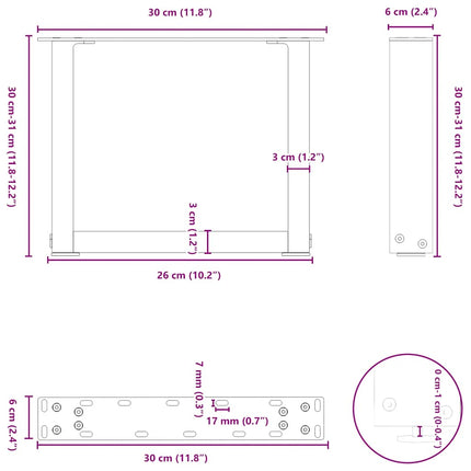 Soffbordsben U-formade 2 st vita 30x(30-31) cm stål
