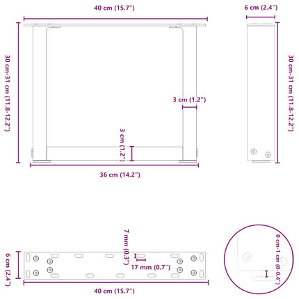 Soffbordsben U-formade 2 st vita 40x(30-31) cm stål