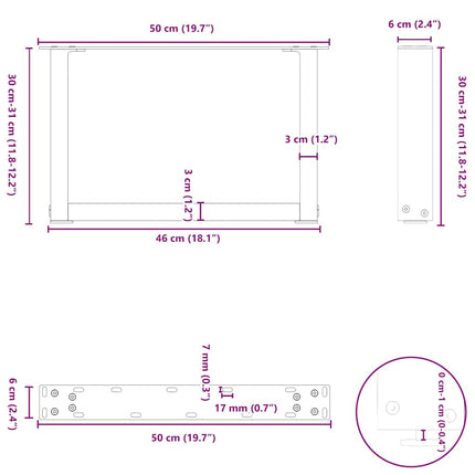 Soffbordsben U-formade 2 st svarta 50x(30-31) cm stål
