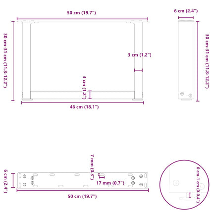 Soffbordsben U-formade 2 st vita 50x(30-31) cm stål