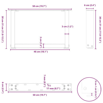 Soffbordsben U-formade 2 st naturstål 50x(30-31) cm stål