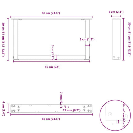 Soffbordsben U-formade 2 st naturstål 60x(30-31) cm stål