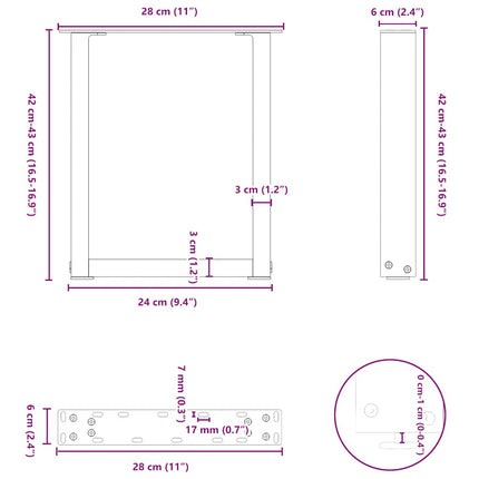Soffbordsben U-formade 2 st vita 28x(42-43) cm stål
