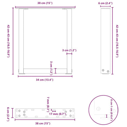 Soffbordsben U-formade 2 st naturstål 38x(42-43) cm stål