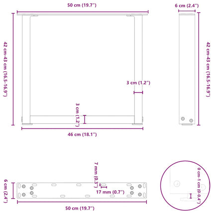 Soffbordsben U-formade 2 st vita 50x(42-43) cm stål