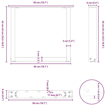 Soffbordsben U-formade 2 st naturstål 50x(42-43) cm stål
